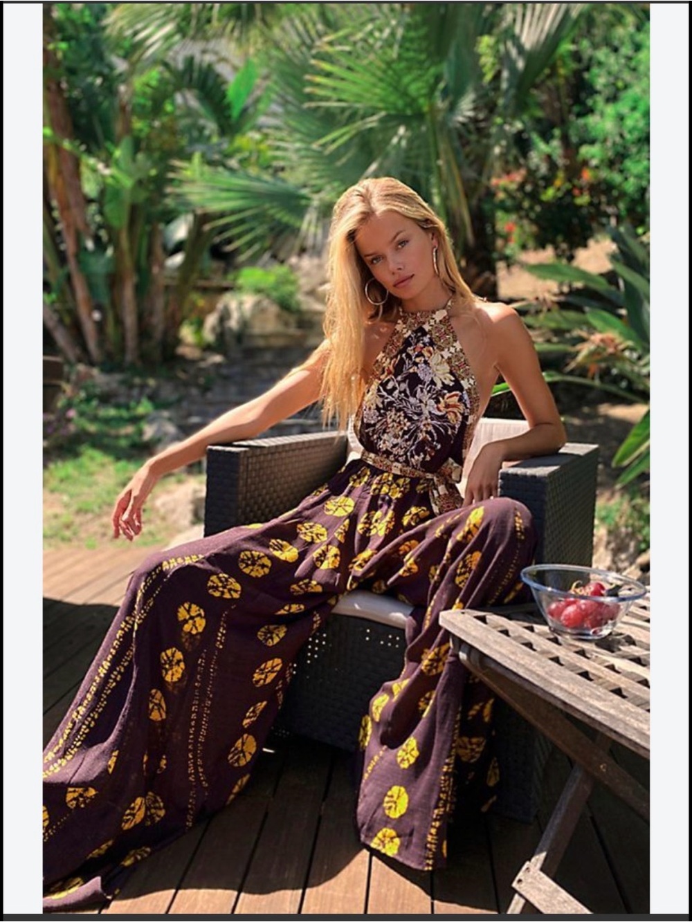 Free People Purple Halter Floral Wide-Leg Jumpsuit with Yellow Print